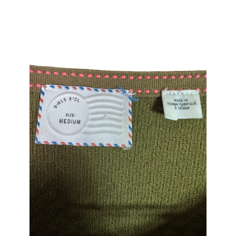 Anthropologie Postmark Medium Green‎ Textured Diagonal Zipper Short Sleeve Top - Picture 6 of 7
